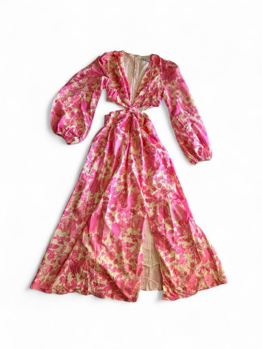 All About May Pink Floral Cut-Out Long Sleeve Maxi Dress